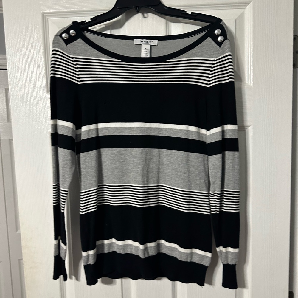 White House Black Market Women's Black Striped Long Sleeve Sweater
